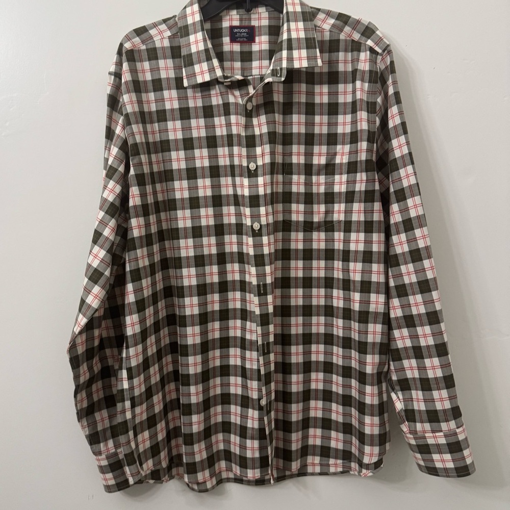 Men's UNTUCKit Wrinkle-Free Harwin Shirt in Olive‎ Multi Plaid | Size XXL